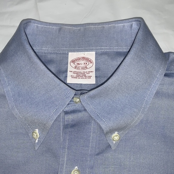 MEN’S Brooks Brothers Blue Button Down Long Sleeve Shirt Size 16-1/2-33 - Picture 4 of 5